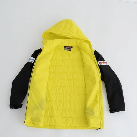 KARBON Neon Yellow & Black Racing Alpine Ski Club Puffer Jacket  w/ Hood Size L - Picture 2 of 14
